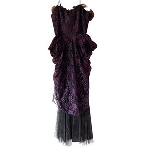Vintage Gown Elegant Magenta Purple and Black Lace Dress Saloon Girl Steampunk